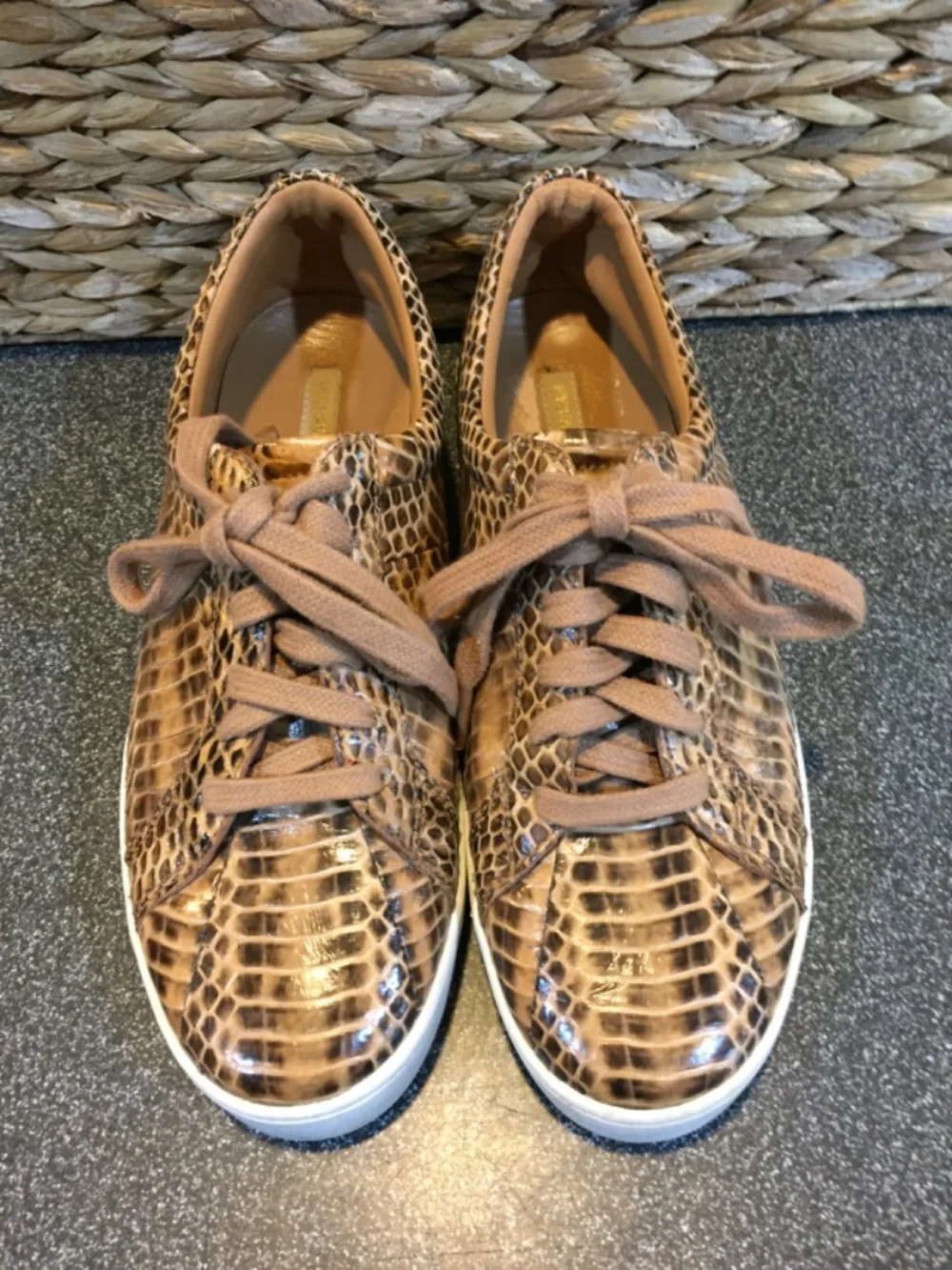 Michael Kors Tan Croc-Embossed Leather Sneakers